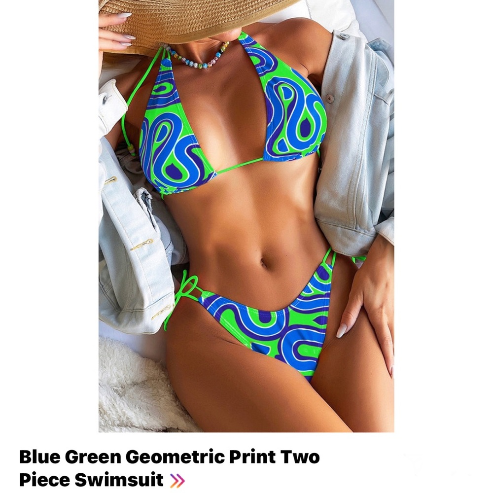 Blue Green Print String Bikini NWOT size S
